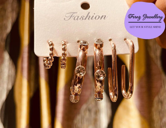 Set of 3 Rose Gold Earrings