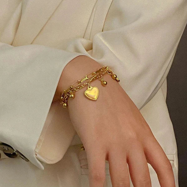 Anti Tarnish Gold Plated Stainless Steel Heart themed Wraparound Bracelet For Women