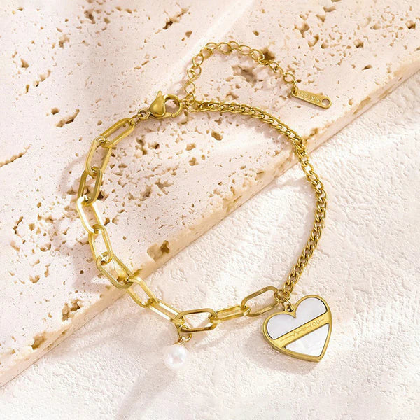 Anti Tarnish Gold Plated Stainless Steel Heart themed Wraparound Bracelet For Women