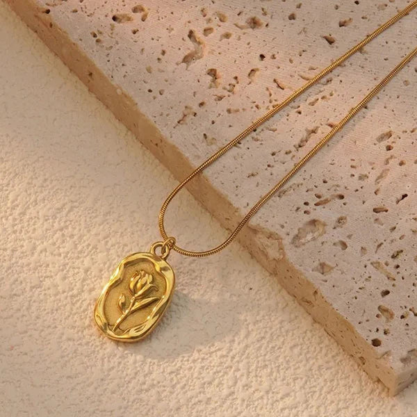 Anti Tarnish Gold Plated White Rose Themed Pendant