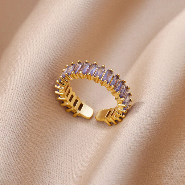 Anti Tarnish Gold Plated Stainless Steel Purple Adjustable Finger Ring For Women