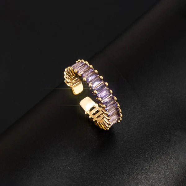 Anti Tarnish Gold Plated Stainless Steel Purple Adjustable Finger Ring For Women