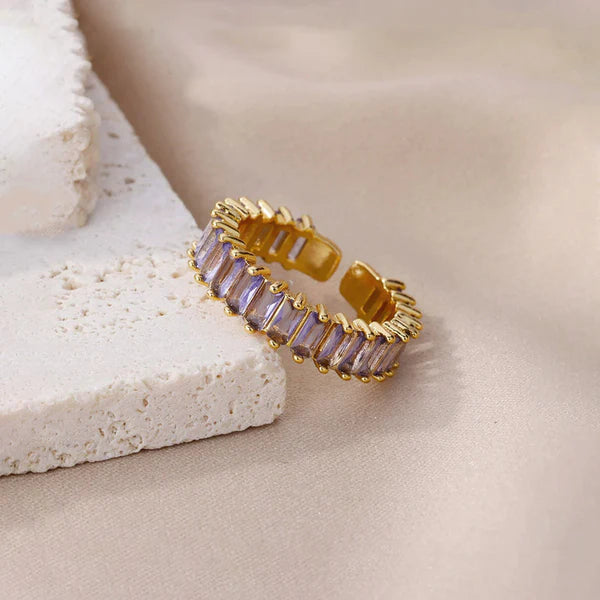 Anti Tarnish Gold Plated Stainless Steel Purple Adjustable Finger Ring For Women