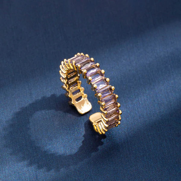 Anti Tarnish Gold Plated Stainless Steel Purple Adjustable Finger Ring For Women