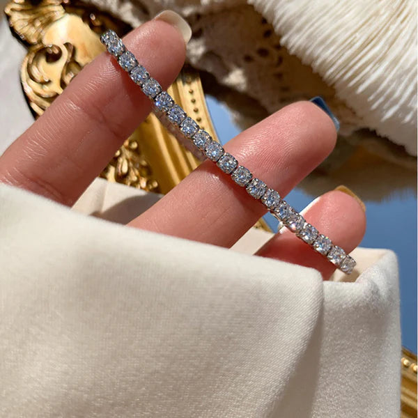 Anti Tarnish Silver Plated Round Cut Cubic Zirconia White Matrix Tennis Bracelet