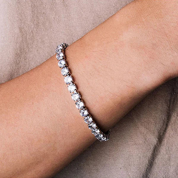 Anti Tarnish Silver Plated Round Cut Cubic Zirconia White Matrix Tennis Bracelet