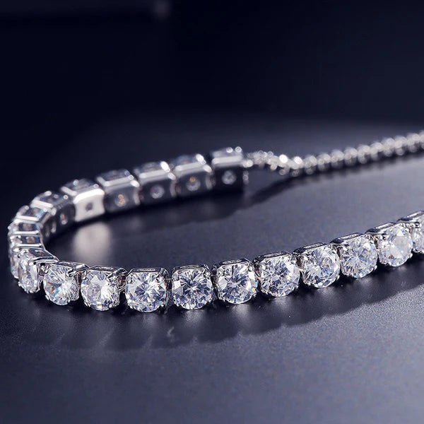 Anti Tarnish Silver Plated Round Cut Cubic Zirconia White Matrix Tennis Bracelet