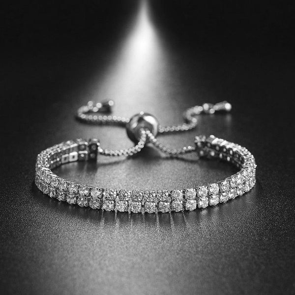 Anti Tarnish Silver Plated Dual Strand Round Cut Cubic Zirconia White Matrix Tennis Bracelet