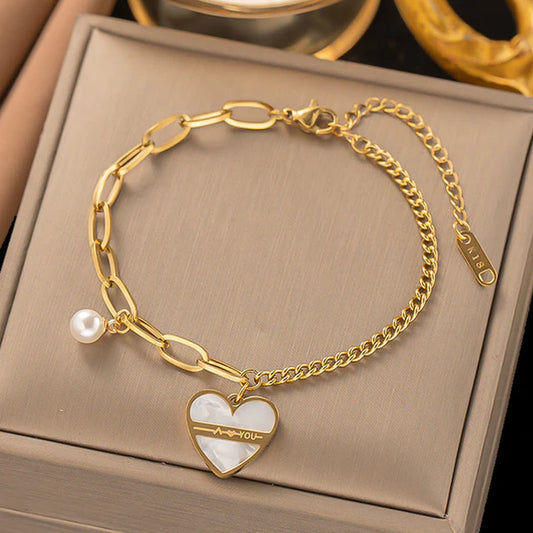 Anti Tarnish Gold Plated Stainless Steel Heart themed Wraparound Bracelet For Women