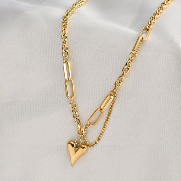 Anti Tarnish  Gold Plated Stainless Steel Heart Themed Rope Chain Necklace For Women