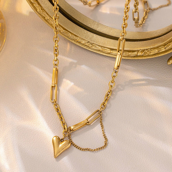 Anti Tarnish  Gold Plated Stainless Steel Heart Themed Rope Chain Necklace For Women