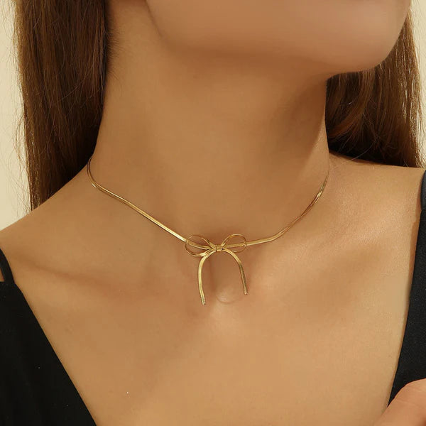 Anti Tarnish Gold-Plated  Infinity Bow Choker Necklace