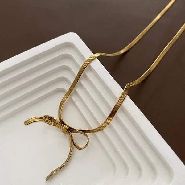 Anti Tarnish Gold-Plated  Infinity Bow Choker Necklace