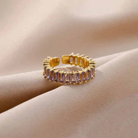 Anti Tarnish Gold Plated Stainless Steel Purple Adjustable Finger Ring For Women