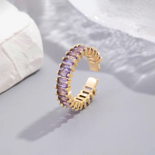 Anti Tarnish Gold Plated Stainless Steel Purple Adjustable Finger Ring For Women