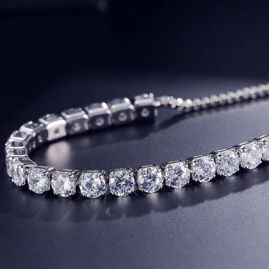 Anti Tarnish Silver Plated Round Cut Cubic Zirconia White Matrix Tennis Bracelet